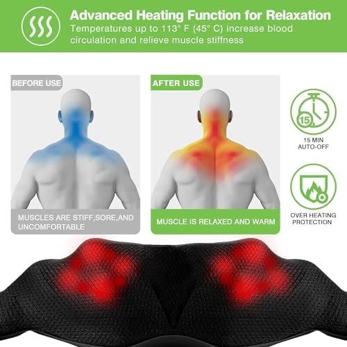 cotsoco Neck Massager, Shiatsu Shoulder and Back Neck Massager with Heat, Neck Massager Pillow for Neck for Body Muscle Pain Relief, Neck Massager Gifts for Mom Dad Women Men, Home, Office Car Use - Image 3
