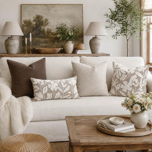 BlissBlush Decorative Lumbar Pillow Cover 12x20, Light Taupe Accent Velvet Throw Pillowcase for Couch Sofa Living Room, Floral Tufted Rectangular Cushion, Cover Only - Image 3