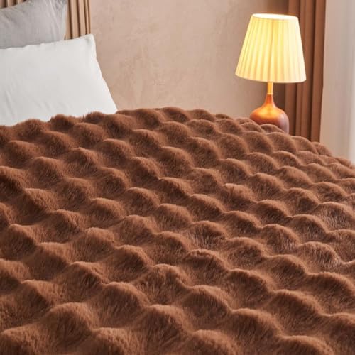 Lotus Karen Faux Fur Throw Blanket Dark Coffee - Big Bubble Rabbit Fluff Blanket for Couch Bed Sofa,Softest Fluffy Fuzzy Cozy Blanket,Thick Furry Plush Shaggy Warm Blankets for Women,90x90 Inches - Image 6