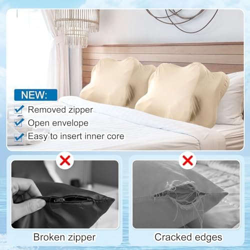 Hahafelt Cooling Cervical Pillowcase Cover with Envelope Closure (Only Pillow Case) Ergonomic Neck Pillowcase Smooth Soft Cool Pillow Cover for Side Back Stomach Sleepers(Champagne,Queen Size) - Image 4