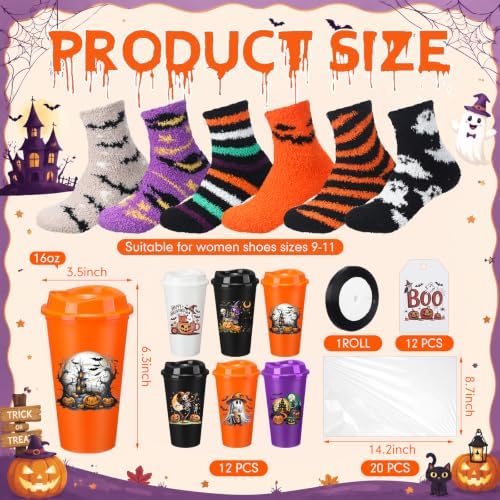 Glitopper 12 Sets/ 49 Pcs Halloween Bulk Gifts for Women, Cups and Socks - Image 2