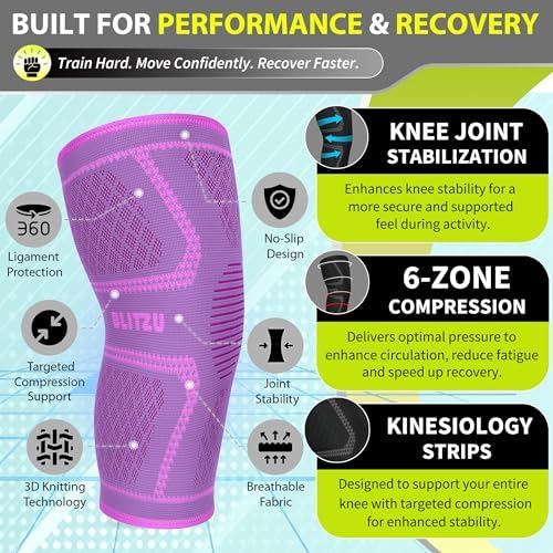 Knee Brace Men & Women, Knee Compression Sleeve Support Wrap Tendonitis XL - Image 4
