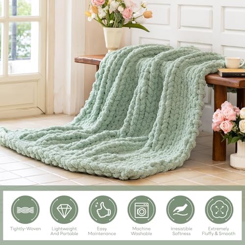 Chunky Knit Throw Blanket for Couch，60X80 Inches Sage Green - Image 2