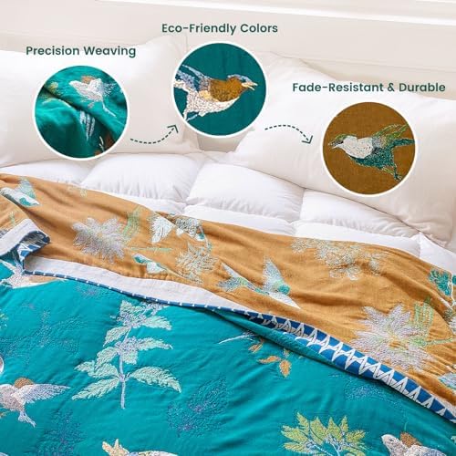 MSGKV Boho Throw Blanket 50"x60" Aviary Botanical Cotton Throw Blanket - Image 3