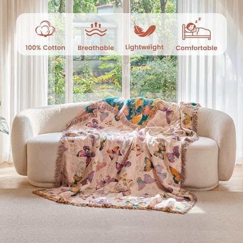 MSGKV Boho Throw Cotton Butterfly Blanket 50"x60" for Couch Sofa Decor - Image 2