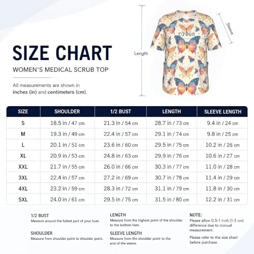 Men's Scrub Top,V-Neck Spill Wrinkle Resistant,3 Pockets-Butterfly Aesthetic (10) - Image 5