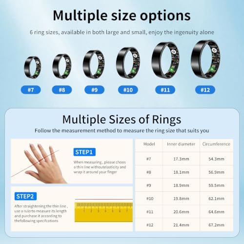 BIEMHA Smart Ring Health Tracker for Women Men, Sleep Exercise Health Monitoring Wearable Ring, Real‑Time Tracking, iOS/Android Compatible, IP68 Waterproof, No Subscription, 5‑Day Battery (Black, 11) - Image 2