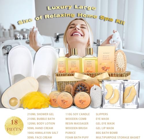 Gift Basket for Women, 18Pcs Honey Almond Milk Bath and Body Gift Basket - Image 2