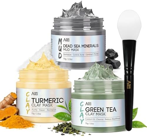 ANAI RUI 3-Pcs Face Mask Set -Turmeric, Green Tea, Dead Sea 2.5 oz Each by ANAIRUI