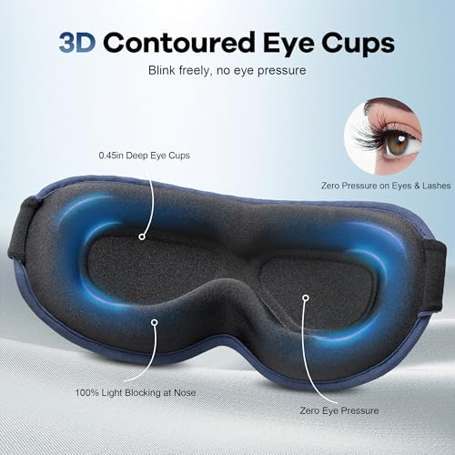 Weighted Blackout Sleep Mask for Men: 3D Contoured Zero Eye Pressure Sleep Mask for Stress Relief, Deep Sleep & Airplane Travel Essentials, Night Shift, Office Nap, Adjustable Strap, Blue - Image 4