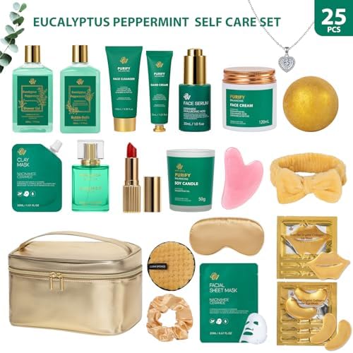 25 Pcs Mother's Day Gift, Eucalyptus Bath & Body Gift Set for Women, Hydrating Skin Care Set, Spa & Self Care Gift, Cosmetic Bag, Necklace, Christmas, Birthday, Anniversary, Mom, Wife - Image 2