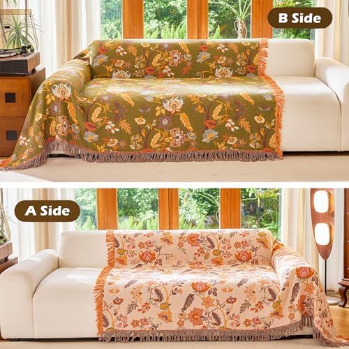 VANJOROY Boho Throw Blanket for Bed Couch 50" x 60", 100% Organic Cotton Skin-Friendly Ultra Soft Quilt Throw - Floral Rustic Living Room Decor Luxury Reversible Blanket for Sofa Chair and Gift - Image 3
