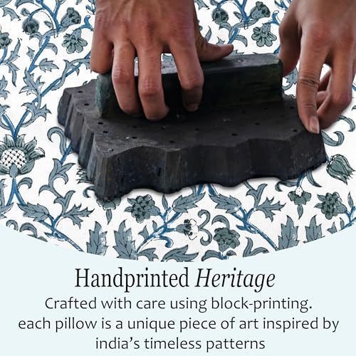 CPC Ocean Vine Hand Block Print 100% Cotton Ruffle Throw Pillow Cover 20x20 inch with Hidden Zipper Decorative for Couch, Bed, Sofa, Farmhouse, Cottagecore Decor Gift Christmas Fall Thanksgiving - Image 3