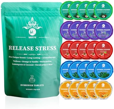 Shower Steamers Aromatherapy 20-Pack, 5 Scents Shower Bombs with Natural Essential Oils, Stress Relief Self Care for Women &Men, Birthday Gifts for Women & Men, Fathers SPA Day Gift for Dad Husband by MIRYE