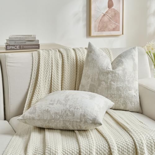 FUTEI Pack of 2 Faux Cashmere Throw Pillow Covers 22x22 Inch, Beige White - Image 5