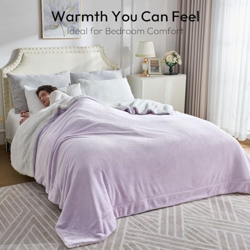NANPIPER Warm Sherpa Blanket Queen Size for Bed, Soft Fleece for Winter, Fuzzy Plush Throw Gift for Women, Lavender 90x90 Inches - Image 2
