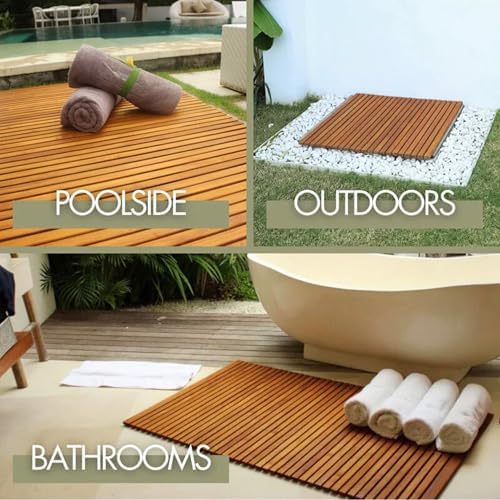 Nordic Teak 100% Solid Teak Wood String Mat - Indoor and Outdoor Use - Non-Slip Wooden Platform for Sauna, Pool, Hot Tub Flooring Decor and Protector (Natural Finish, 31.4" x 19.6") - Image 3