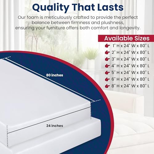 RaceCityFoam High Density Upholstery Foam (Semi Firm) 36 ILD - 4"x24"x80" - Image 2