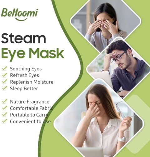 BeHoomi 20 Packs Steam Eye Mask, Heated Eye Mask Warm Compress for Eyes, Disposable Self Heating Steam Mask for Home, Sleep, Spa, Travel Essentials & Relaxation Gifts for Women (Green Tea) - Image 3