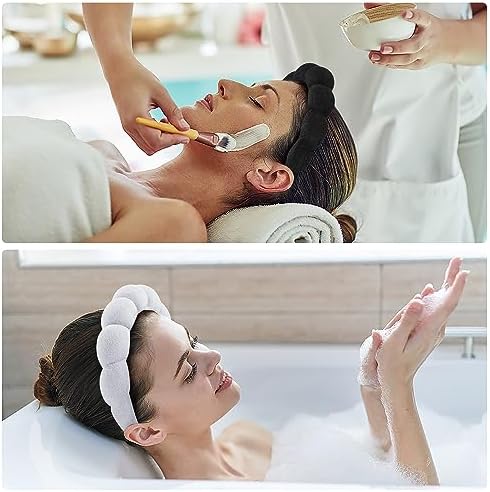 Ztomine Spa Headbands, Set of 2 - Terry Cloth Headband for Washing Face or Facial, Puffy Makeup Headbands for Face Washing, Mask, Skin Treatment - 1 White & 1 Black - Image 2