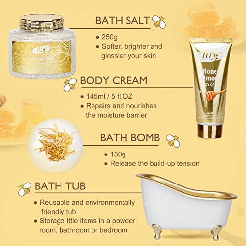 Honey Almond Spa Gifts for Mom - 7Pcs Moisturizing Spa Set for Women & Men - Image 4