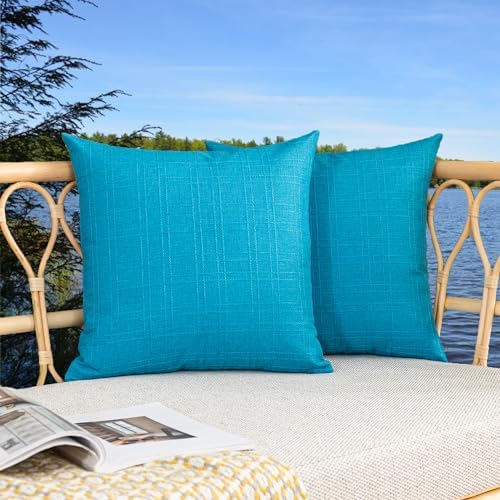 Kevin Textile Outdoor Waterproof 24”x24” Pillow Covers 2 Pack, Peacock Blue by KevinTextile