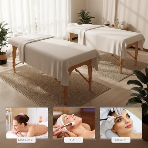 Oudain 4 Sets 3 Piece Soft Microfiber Massage Table Sheets Set Bulk Includes Massage Flat Sheet and Fitted Sheet and Face Rest Cover(White) - Image 4