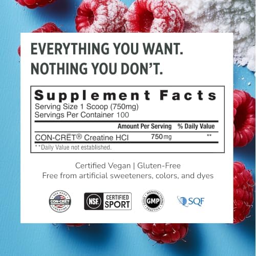 CON-CRET Creatine HCl Powder for Women and Men, Raspberry, 100 Servings - Image 6