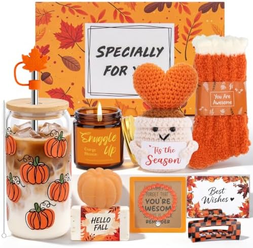 Orange Fall Gifts for Women, Halloween Pumpkin Gifts, Birthday Gift Basket by Ithmahco