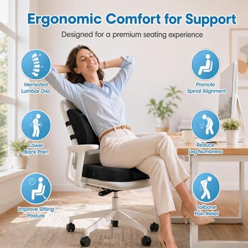 CloudBliss Ergonomic Seat Cushion & Lumbar Support Pillow Set, Black,Large - Image 2