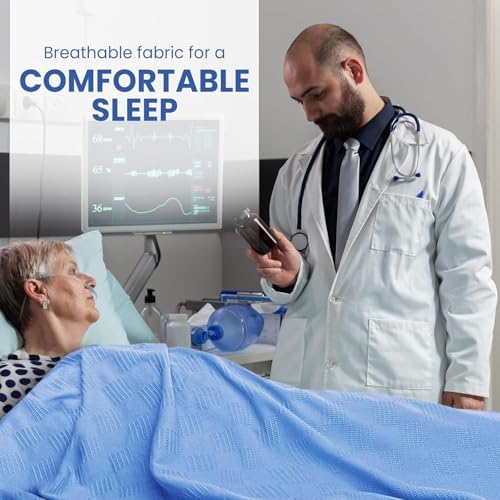 Linteum Textile Supply Blue - Snag Free Hospital Thermal Blanket 66x90 Inch 100% Cotton, Soft and Cozy, Breathable, All Season Twin Hospital Blanket (1-Pack) - Image 4