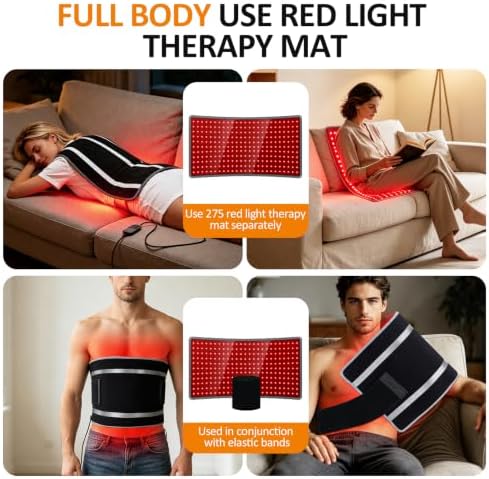 BENBER Red Light Therapy Mat for Body, 660nm & 850nm Infrared Light Therapy Pad, Wearable Wrap with Timer Remote Control for Back Waist Belly, Premium TPU, 60W High-Power, 24" x 12" - Image 6