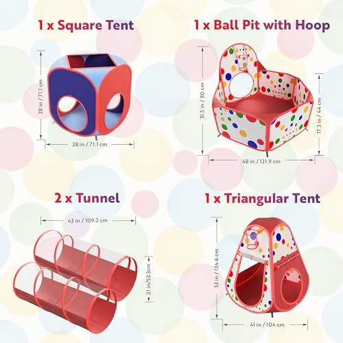 Playz 5pc Pop Up Play Tent and Crawl Through Tunnels for Kids w/Carry Bag - Image 3