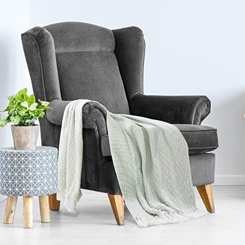 Americanflat 50x60 Throw Blanket - Soft and Breathable Cotton Throw Blanket for Couch, Bed, Chair - Decorative Blankets Perfect for Home or Outdoor Use - Light Green and White Mini Diamond Design - Image 5
