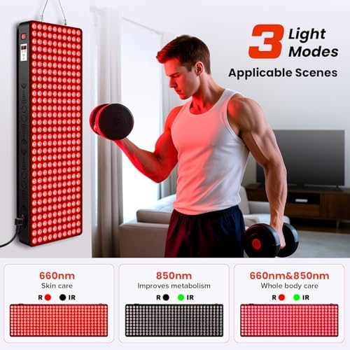 Red Light Therapy for Body, 660nm 850nm Near Infrared Light Therapy Panel, 300 Dual Chip LED Device with 1500W of Power, Ideal for Body, Face, Improve Sleep, Skin Health, Includes Hanging Kit & Handle - Image 6