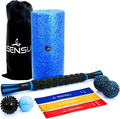 Sensu 9-in-1 Foam Roller Set – Muscle Recovery Set Includes 3 Resistance Bands, Massage Roller Stick, Peanut Ball, Lacrosse Ball, and Spikey Ball - Massage Tools for Deep Tissue & Myofascial Relief by Sensu