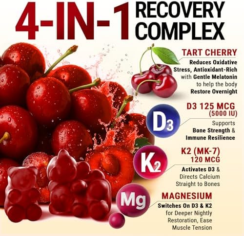 Recovery Tart Cherry Gummies with Vitamin D3 K2 5000 IU & Magnesium - Image 4