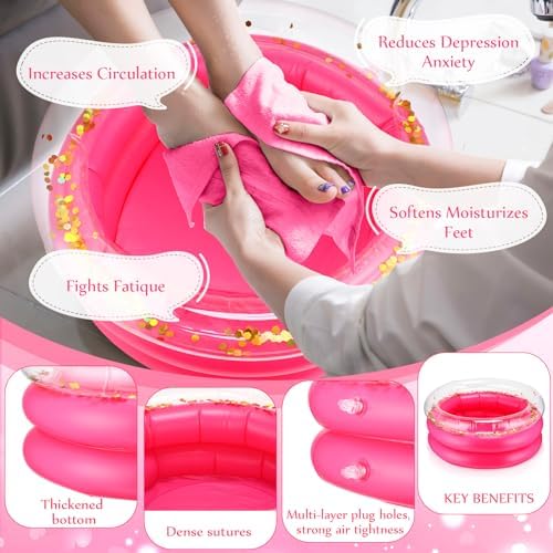 Fanfanwin 12 Pcs Inflatable Foot Spa Kit for Girls with Towels, Rose Red - Image 4