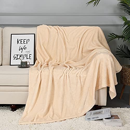 NANPIPER Fleece Blankets, Super Soft Flannel King Size Blanket for Bed, Luxury Cozy Microfiber Plush Fuzzy Blanket,Beige - Image 6