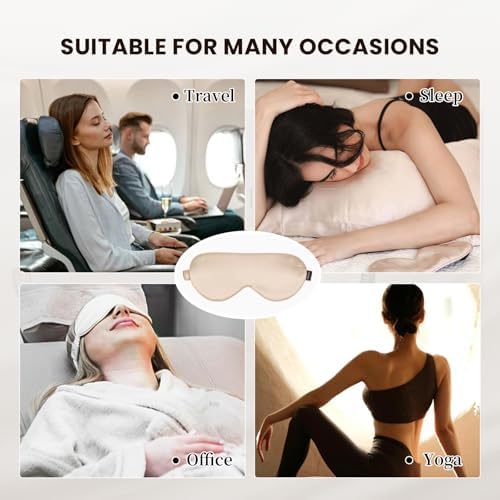 THXSILK Sleep Mask 100% 25 Momme Pure Mulberry Silk Super Smooth Cooling Sleep Eye Mask Blackout for Women/Man/Kids, Eye Cover with Wide Head Strap for Good Night Sleep, Champagne - Image 2