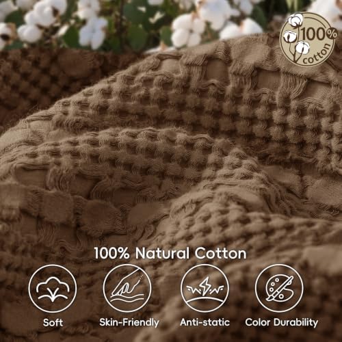 PHF Lightweight 100% Cotton Waffle Blanket for Bed, King, Chocolate - Image 4