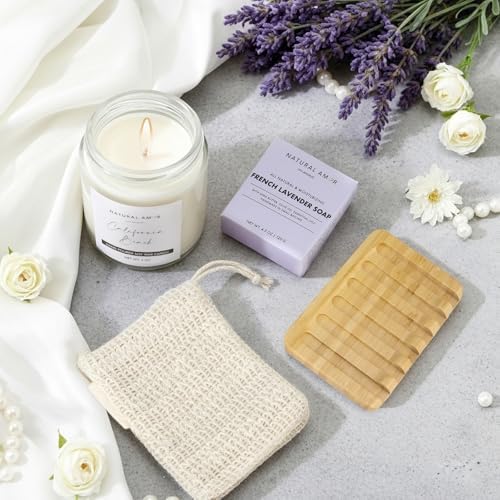 Natural Amor 8-Piece Spa Gift Set with Blanket – Self-Care Box with Lavender Body Butter, Soap, Candle – Blanket with Grey Ribbon Gift for Women, Birthday, Holiday - Image 4