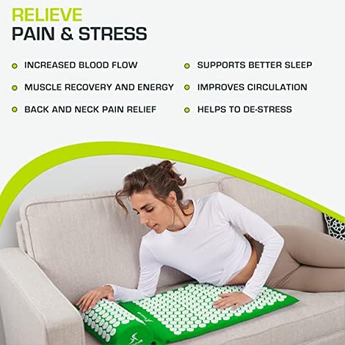 ProsourceFit Acupressure Mat and Pillow Set for Back/Neck Pain Relief and Muscle Relaxation, Large - Green/White - Image 5
