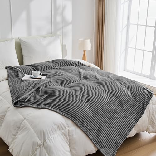 Bnuitland Fleece Throw Blanket for Couch, 300GSM Soft Warm Cozy Fluffy Throw for Adults & Kids, Stripe Pattern, All Season Sofa Bed Blanket for Home Decor, Grey 50"x60" - Image 4