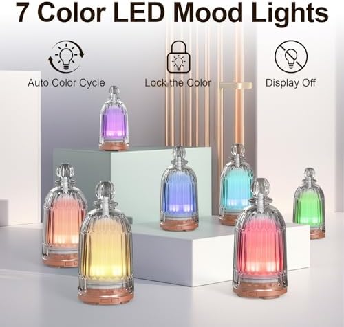 120ml Glass Essential Oil Diffuser, Ultrasonic Aroma Diffuser Glass Cover & Plastic Reservoir with Auto Shut-Off 7 Colors LED Lights for Home Office Bedroom(Bronze Base) - Image 2