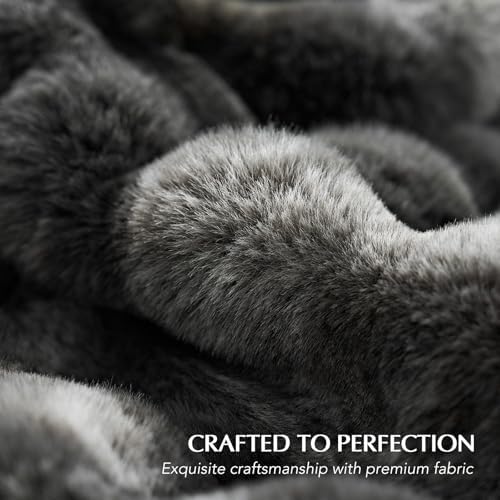 EverGrace Faux Rabbit Fur Bubble Throw Blanket, 60"x80", Marble Black - Image 4