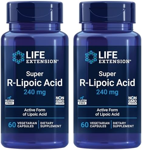 Life Extension Super R-Lipoic Acid, Healthy Aging, oxidative Stress Defense, with 240 mg Active R-Form, Gluten-Free – Non-GMO – Vegetarian – 60 Capsules (Pack of 2) by LifeExtension
