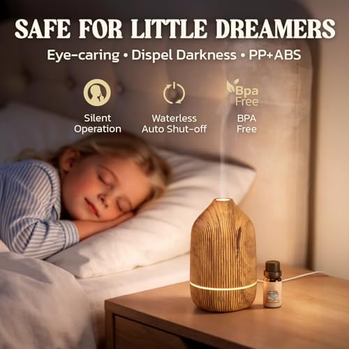 Essential Oil Diffuser, 100ml Aromatherapy Diffuser, Mini Ultrasonic Diffuser for Essential Oil, Home, Office, Cool Mist Humidifier with 7 Led Light, Auto Shut-Off, Wood Grain - Image 5