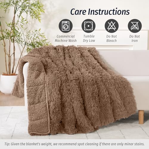 Wemore Weighted Blanket for Adult 48"x72" 15lbs Soft Long Plush Twin Brown - Image 6