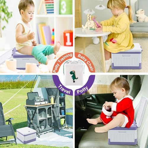 Fabulas Portable Potty for Toddler Travel, Foldable Travel Potty Training Toilet Seat for Kids Boys Girls, Emergency Mobile Toilet In Car for Camping, Outdoor, Indoor, with 30 Disposable Bags, Purple - Image 5